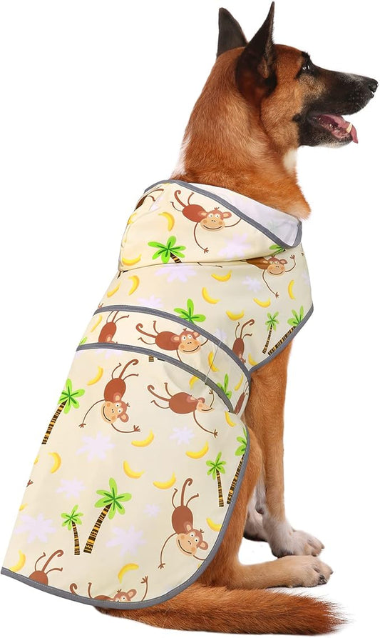 Dog Raincoat for Large Dogs Waterproof Jacket Hooded Rain Coats with Reflective Strips Leash Hole & Poncho Adjustable Fit (Monkey,XL)