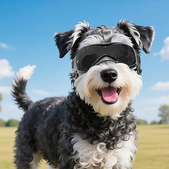 NAMSAN Dog Goggles for Small to Medium Dogs, Dog Sunglasses UV Protection for Medium Dogs Outdoor Cycling Driving, Small Doggy Glasses Dog Eye Protection, Anti-Fog Windproof, Adjustable, Cool Black
