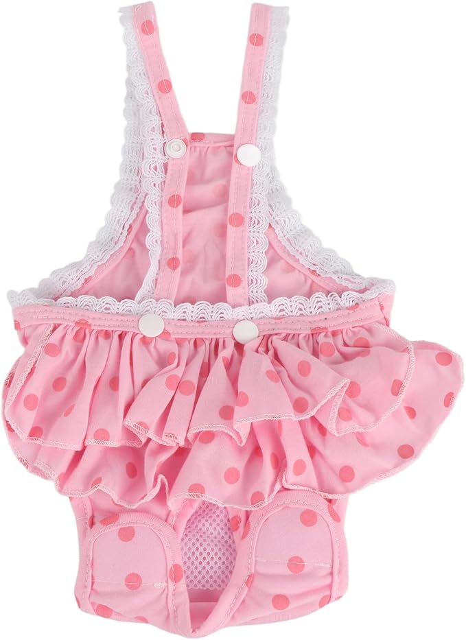 Cotton Breathable Sweet Dots Pet Suspender Pants Sanitary Menstrual Underwear for Dogs Puppies Soft Comfortable Adjustable Straps Pink Purple S M L XL XXL (M)