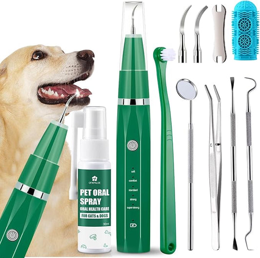 Dog Teeth Cleaning Kit with Pet Oral Spray, Dog Dental Care-Plaque Remover for Teeth, Cleans and Relieves Tooth Sensitivity, Universal for Dogs & Cats, Dark Green