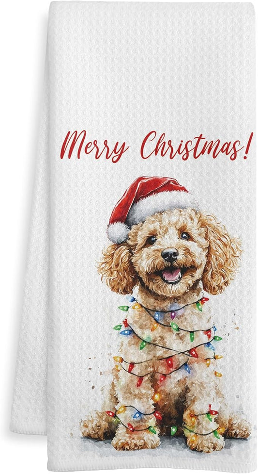 Goldendoodle Christmas Kitchen Towels, Goldendoodle Gifts for Women Men Dish Tea Towels, Dog Lover Gifts Decorative Hand Towel for Bathroom, Christmas Bathroom Decor,16X24 Inch