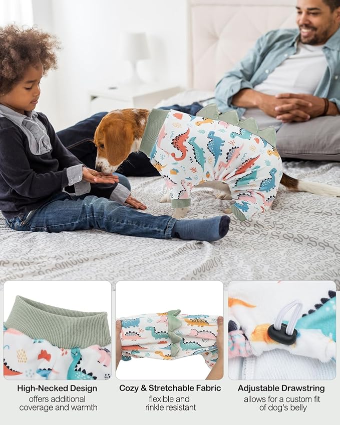 CuteBone Dinosaur Costume Dog Pajamas, Stretchy Spandex Crystal Velvet Sleepwear Coat for Small Dogs, Soft & Warm Pet Outfit Clothes for Cold Weather, Cozy Pullover Design COSP17XS