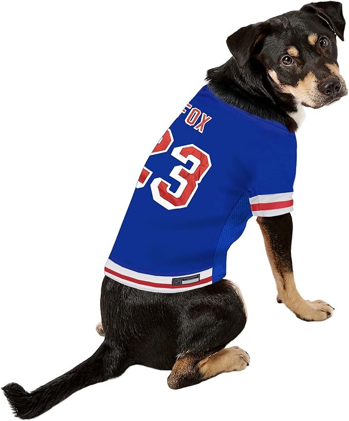 Pets First NHLPA Adam Fox Mesh Jersey for Dogs & Cats, New York Rangers Foxy-23 Dog Jersey, Size Large, Licensed Dog Jersey with Your Favorite Hockey Team Player