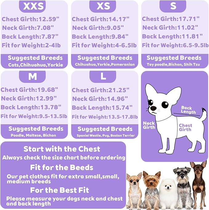 Puppy Sweaters for Small Dogs Girl Winter Warm Soft Yorkie Puppy Pjs Stretchy Jumpsuit Doggie Pet Clothes Outfits XXS~L (Purple, XX-Small)