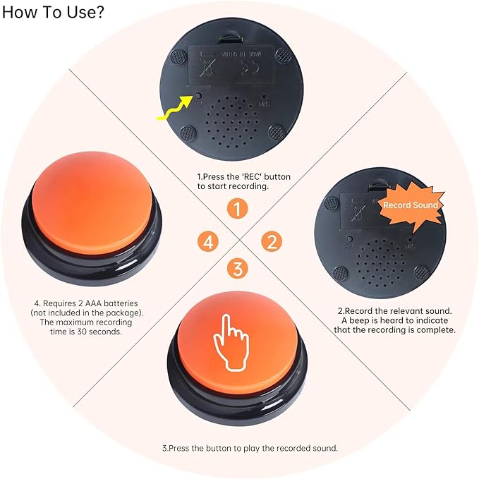 8 Color Voice Recording Button, Dog Buttons for Communication Pet Training Buzzer, 30 Second Record & Playback, Funny Gift for Study Office Home - 8 Color Packs