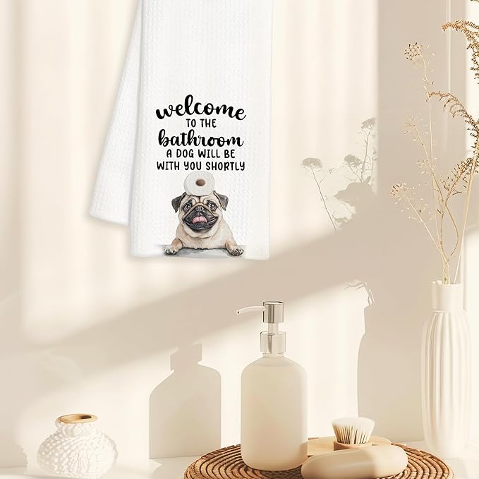 Funny Pug Hand Towels for Bathroom Decor, Pug Gifts for Pugs Lovers, Dog Lover Mom Dad Gifts Decorative Hand Towels for Bathroom Restroom Room, 16x24 Inch