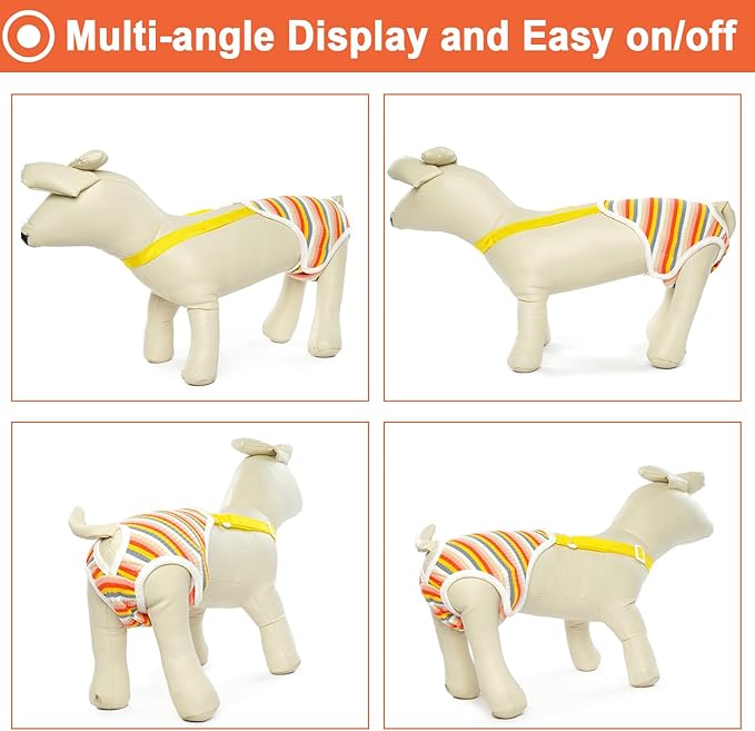 QBLEEV Dog Diapers Female Washable Sanitary Pantie with Adjustable Suspender, Reusable Doggie Diapers for Male Girl Dogs in Heat, Pet Period Panties Dog Underwear Jumpsuits for Teddy French Bulldog L