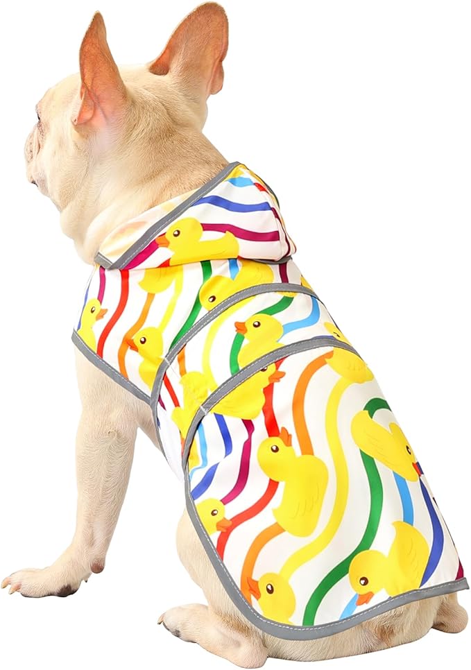 Dog Raincoat for Medium Dogs Waterproof Jacket Hooded Rain Coats with Reflective Strips Leash Hole & Poncho Adjustable Fit (Rainbow,M)