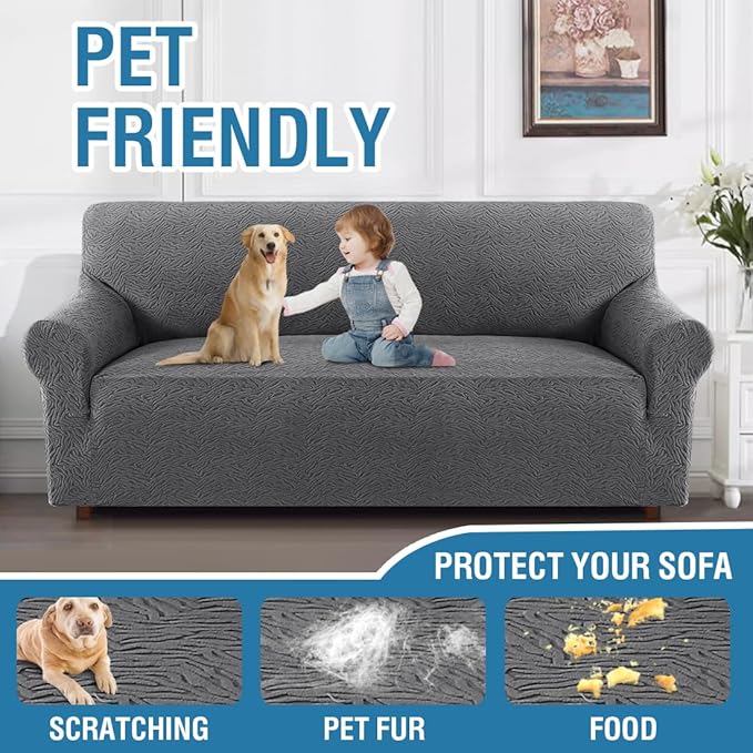 H.VERSAILTEX Slipcovers for Couches and Sofas 1 Piece Super Stretch Sofa Covers Pet Protector Furniture Covers for Dogs Cats Spandex Jacquard Fabric Leopard Pattern(Sofa, Grey)