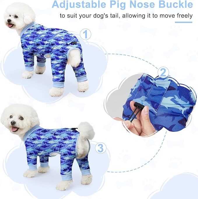 Bienbee Dog Pajamas, 4 Pack Dog Recovery Suit Shedding Suit Cute Soft Puppy Clothes Dogs Pjs Onesies Jammies Adjustable Breathable & Stretchy Clothes for Small Medium Large Dogs Girl Boy Puppy-S