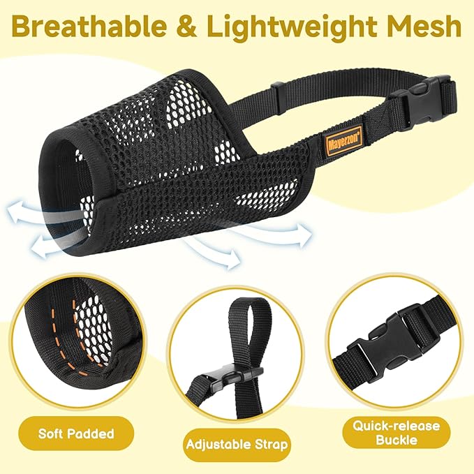 Mayerzon Greyhound Whippet Dog Muzzle, Soft Mesh Muzzle for Long Nose Dogs to Prevent Excessive Biting Chewing Eating, Suitable for Grooming Walking Vet Visits, Allowing Drinking Breathing (Black, L)