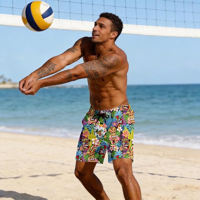 Mens Swim Trunks with Compression Liner Quick Dry Zipper Pocket Bathing