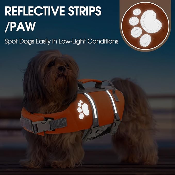 Queenmore Large Dog Life Jacket, Dog Life Vest for Swimming, Floating Life Vest for Dogs Large Breed with Handle, Vibrant Doggie Life Jacket for Boating with Hook, Pet Water Preserver for Big Dogs