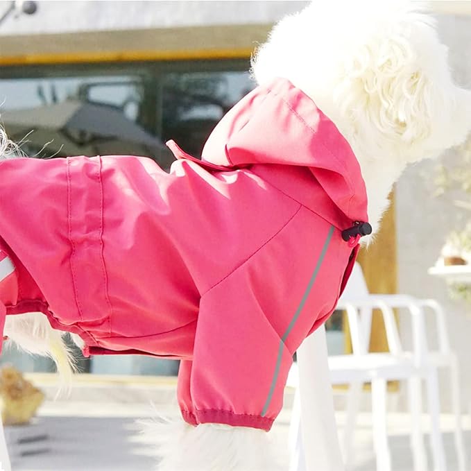 Dog Raincoat, Waterproof Dog Rain Jacket with Hood, Rain Coat with Leash Hole, Reflective Strap for Small Medium Dogs, Outdoor Adventures/Walking Lightweight Puppy（Pink,S）