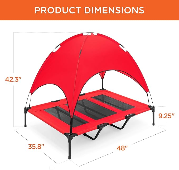Best Choice Products 48in Elevated Cooling Dog Bed, Outdoor Raised Mesh Pet Cot w/Removable Canopy Shade Tent, Carrying Bag, Breathable Fabric - Red