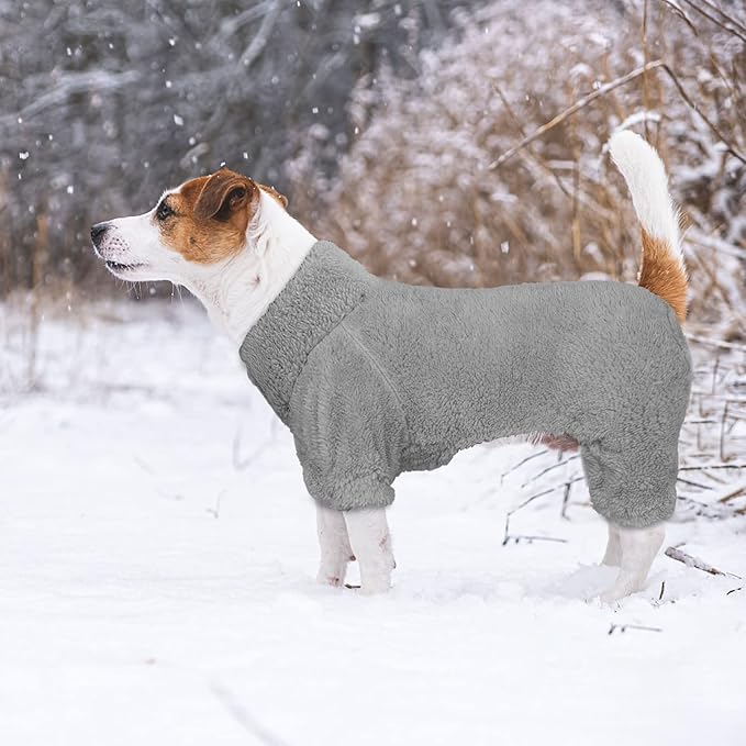 Fuzzy Pajamas Turtleneck Dog Clothes Warm Soft Cozy Lightweight Dog Pjs Sweaters for Small Dogs (Grey-XXS)