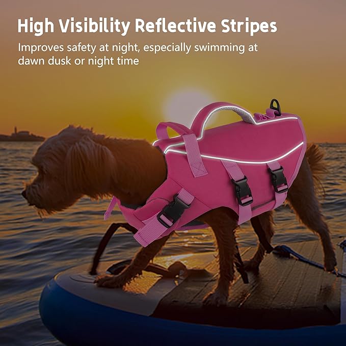 Dogcheer Dog Life Jacket with Double Rescue Handle, Reflective Dog Harness Life Vest for Swimming Boating, Adjustable Pet Swim Vest Dog Flotation Device DFD for Small Medium Large Dogs - Pink XS
