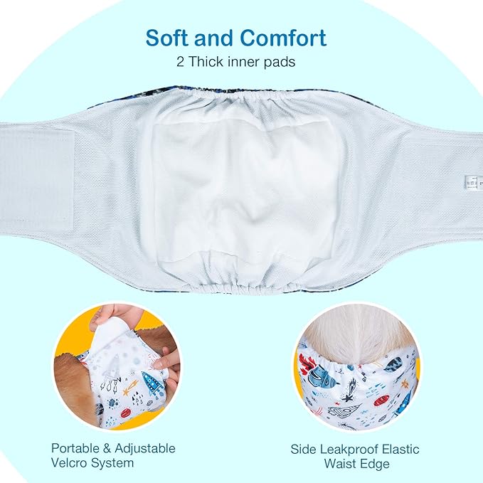 Pet Soft Dog Belly Band - 3 Packs Reusable Dog Diapers Male Doggy Diapers Wraps - Washable Dogs Belly Bands for Male Dogs (Space, XXL)
