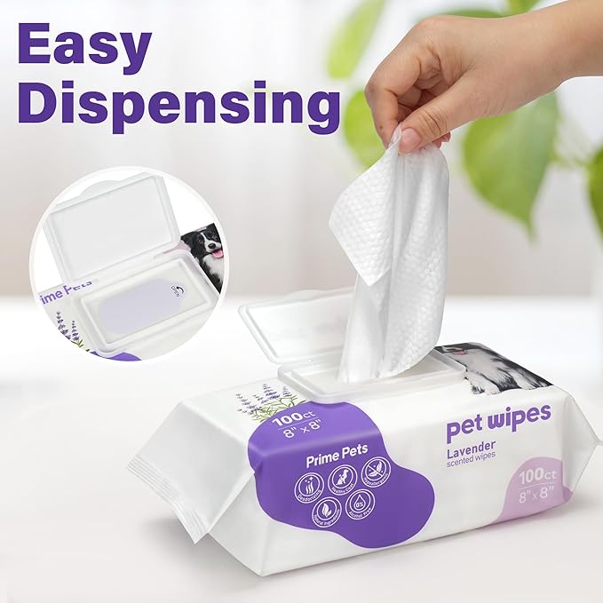 Prime Pets 400pcs Dog Wipes for Paws and Butt, Large Pet Wipes for Dogs, Dog Wipes Cleaning Deodorizing, Hypoallergenic, Puppy Wipes for Grooming Face Fur Body, Lavender Scented