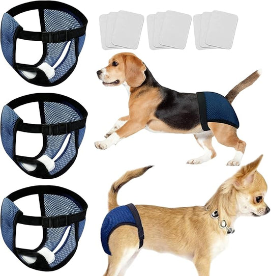 Every Pet Reusable Diapers with 3 Replace Diaper,Breathable Mesh Washable Dogs Sanitary Pads,Menstruation Diapers Panties Adjustable Sanitary Briefs for Small Medium and Large Dogs(3PCS Blue,X-Large)