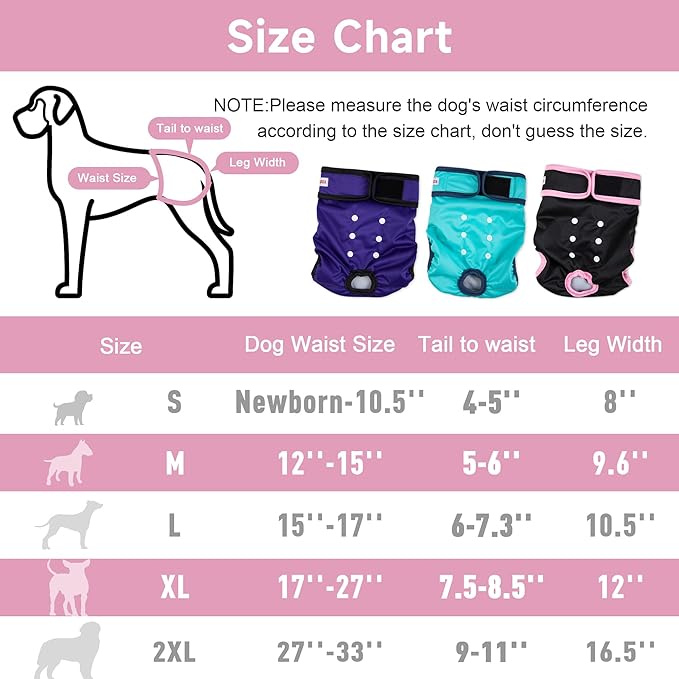 Washable Dog Diapers for Heat & Periods - Reusable Female Dog Diapers with Adjustable Snaps (Large)