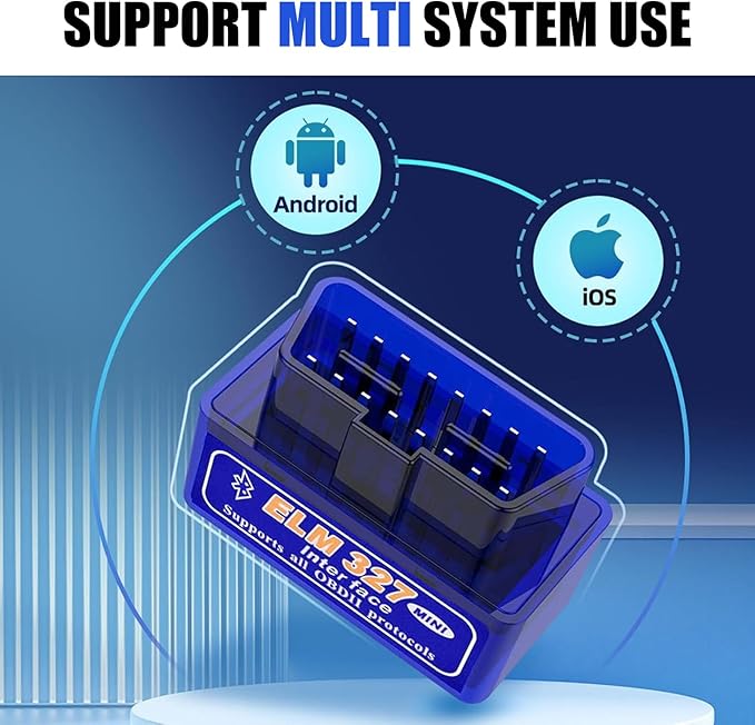Car OBDII Diagnostic Tool, ELM327 Engine Data Scanner for Real-time Monitoring, Portable Fault Reading and Elimination Tool, Universal Bluetooth Connection for IOS Android Windows (Blue)