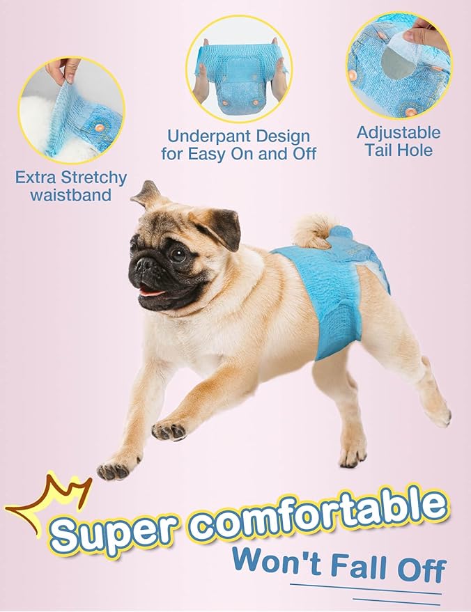 Dono Female Dog Diapers – Disposable Stretchy Waist Full Wraps for Dogs in Heat, 360° Leak-Proof and Super Absorbent – Available in 10-60 PCS for Small, Medium, and Large Dogs