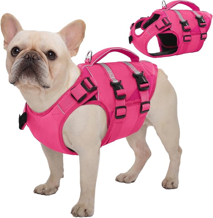 Kuoser Dog Life Jacket, High Flotation Dog Life Vest for Swimming Boating, Adjustable Ripstop Pet Lifesaver for Small Medium and Large Dogs, Reflective Safety Puppy Swimming Vest with Rescue Handle