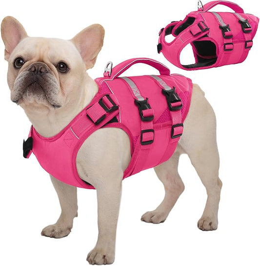 Kuoser Dog Life Jacket, High Flotation Dog Life Vest for Swimming Boating, Adjustable Ripstop Pet Lifesaver for Small Medium and Large Dogs, Reflective Safety Puppy Swimming Vest with Rescue Handle