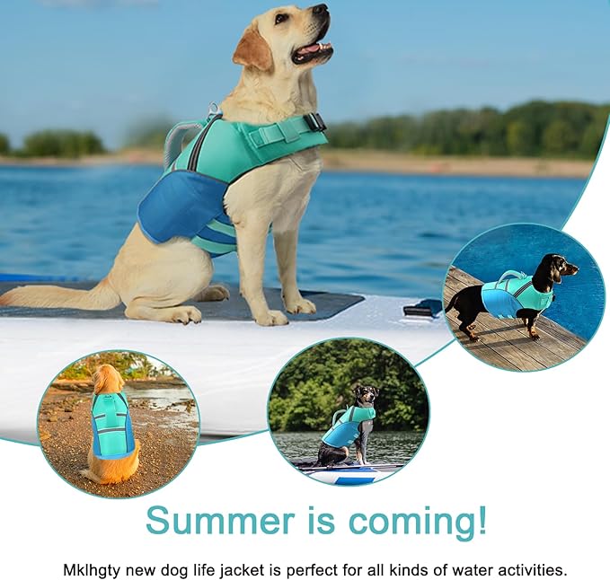 Mklhgty Dog Life Jacket for Swimming & Boating, Ripstop Safety Vest with Rescue Handle, High Buoyancy Preserver for Small Medium Large Dogs