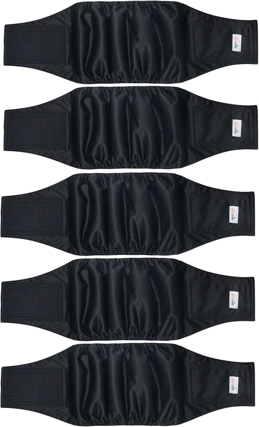5 Pack Dog Diapers Male Reusable, Premium Belly Bands for Male Dogs, High Absorbing Dog Pee Wraps for Doggie in Incontinence or Excitable Urination and Training Black S
