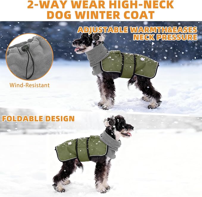 KOOLTAIL Dog Winter Coat for Small Medium Dogs, Waterproof&Windproof Puppy Jacket with Fleece Lining and High Collar for Cold Weather, Reflective Warm Pet Snowsuit Vest Clothes with Leash Hole,Green L