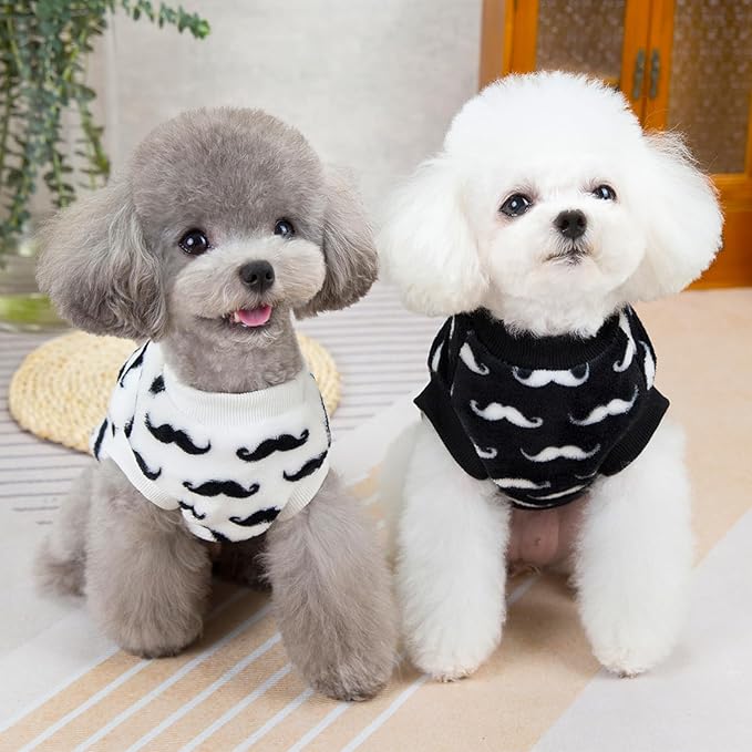Pet Pullover Dog Sweater Cute Winter Puppy Clothes for Small Dogs Cats Warm Dog Knitwear Outfits Doggy Knitted Clothing with D-Ring, 2 Pack, Black White, X-Large