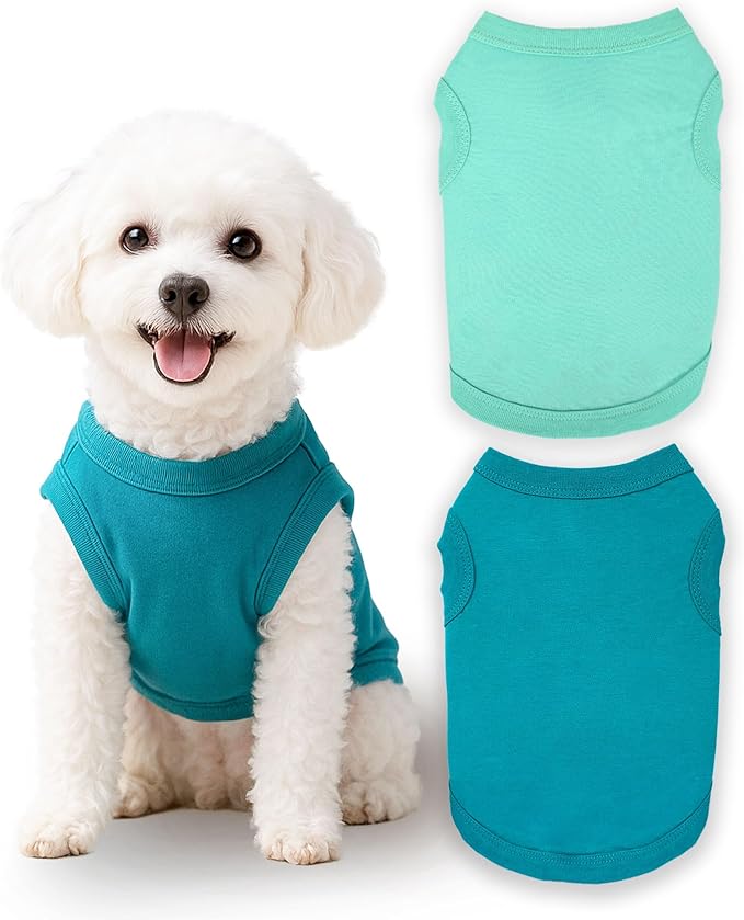2 Pieces Dog Clothes for Small Dogs Girl Boy Spring Summer Puppy Soft Dog Shirt Solid Color Chihuahua Clothes Pet Clothing Cute Cat Cloth XXS~M (Cyan,Dark Green, Medium)