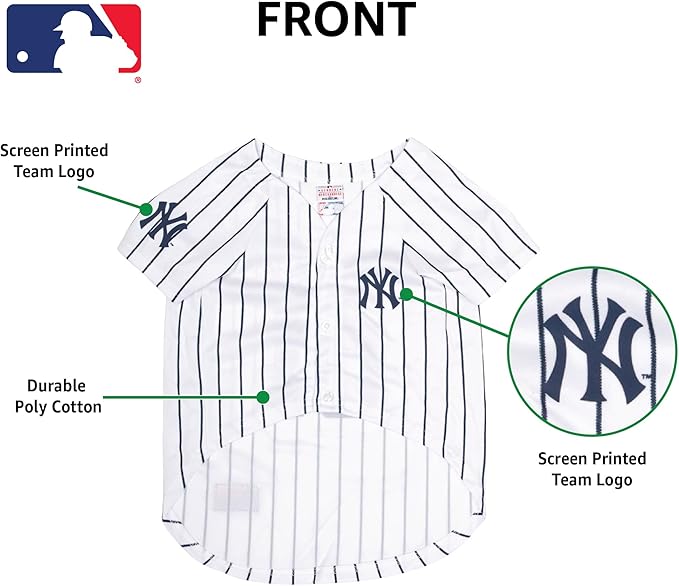 Official MLB New York Yankees Pet Jersey for Dogs & Cats, Size X-Large - Stylish Baseball Jersey for Your Furry Fan- Show Off Team Spirit with The Perfect Fan Apparel Gear for Pet, Dog & Cat