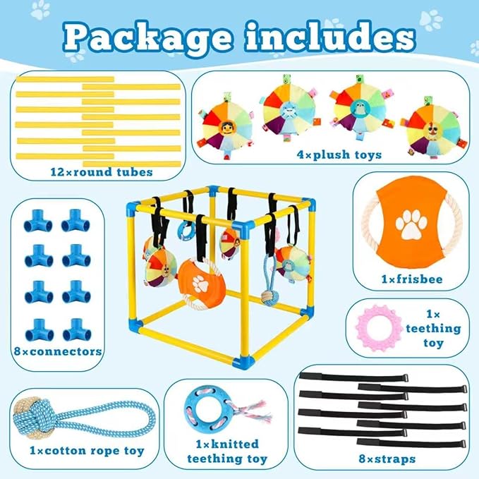 Puppy Game Gym Puppy Toothing Toy, Equipped with 8 Hanging Small Puppy Toys, Jungle Playground has Interactive and Interesting Rich Toys, Combining Grinding Teeth and Mental Stimulation