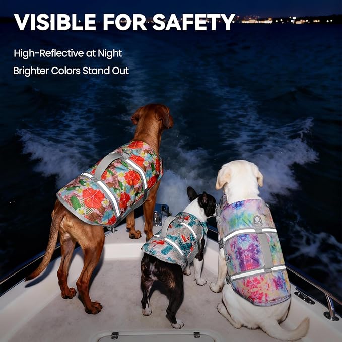 VIVAGLORY Rip Stop Dog Life Vest, Swimming Vest with Handle, Buoyancy for Doggy Puppy, Dog Life Jacket for Swimming & Boating, XXS, Floral Orange