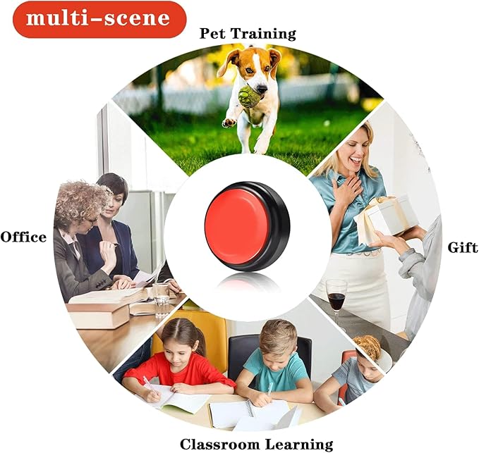 Recordable Button Voice Recording Button Dog Buttons for Communication Game Buzzer 30 Seconds Recordable Answer Buzzers Funny Gift for Office Home (Red)