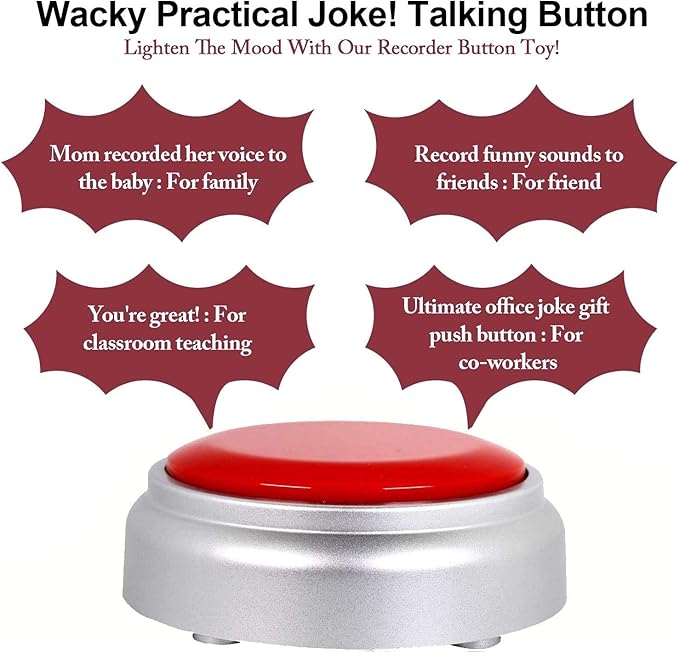 Recordable Button Voice Recording Button Dog Buttons for Communication Game Buzzer 30 Seconds Recordable Answer Buzzers Funny Gift for Office Home (Silver)