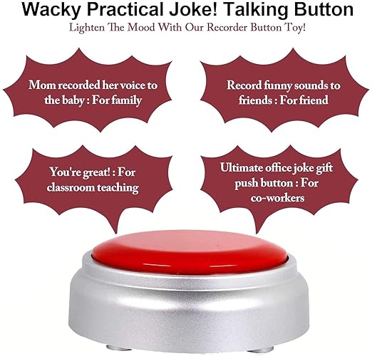 Voice Recording Button Talking Sound Buttons Recordable Button Easy Button Recording 30S Message Dog Buttons for Communication Battery Included(Red+Silver)