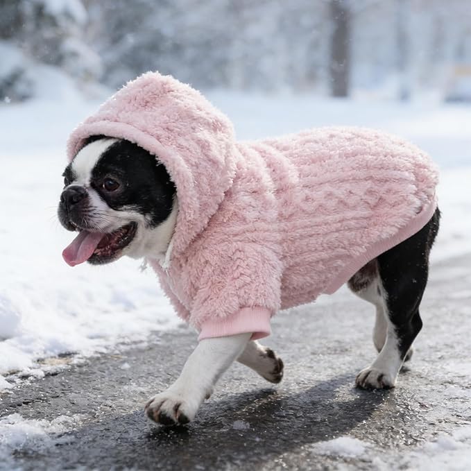 KOOLTAIL Fuzzy Dog Sweater Hoodie for Small Medium Large Dogs, Soft Fleece Pet Clothes Sweatshirt with Leash Hole, Warm Winter Dog Sherpa Jacket Snuggie Cold Weather Coat for Puppy Cats Girl, Pink M