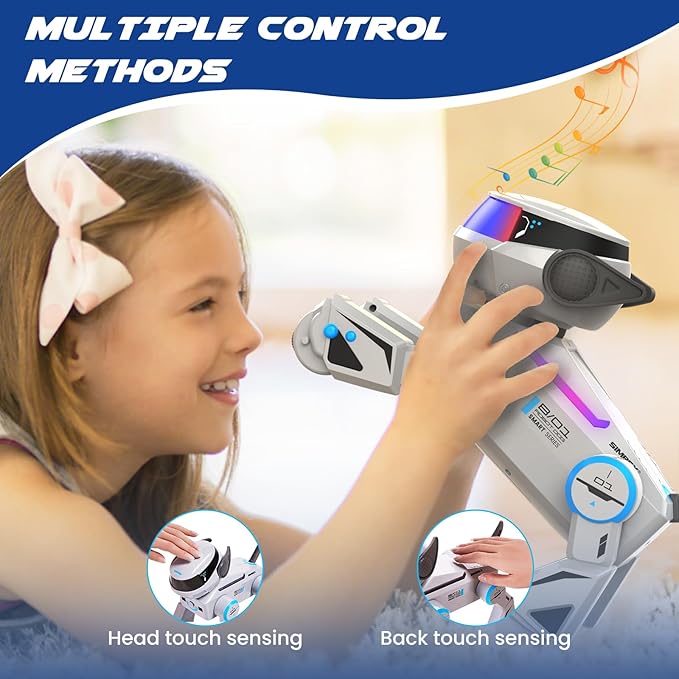 SIMREX Robot Dog Toys for Kids – Smart Interactive Robot Puppy with Bluetooth,Touch Sensor, Dance Tricks, LED Eyes, 2 Rechargeable Batterys, Gift for Kids Boys and Girls(Gray)