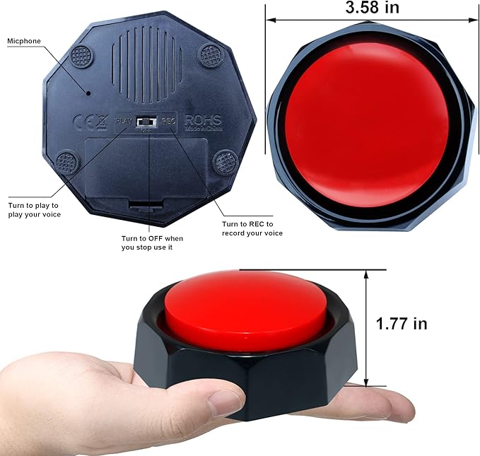 Recordable Buttons, Dog Buttons for Communication, 30 Seconds Recording Upgrade, Pack of 4 Colored Buzzers, Easy to Use,Material Safety. (Batteries Inside)