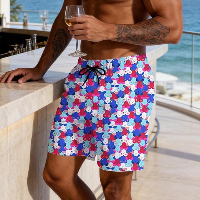 Mens Swim Trunks with Compression Liner Quick Dry Zipper Pocket Bathing