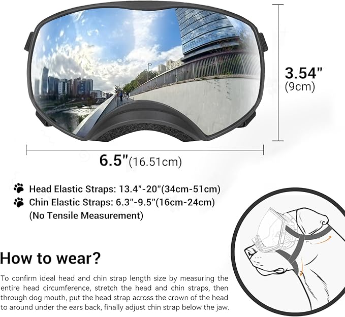 PETLESO Dog Goggles Large Breed, UV Protection Pet Sunglasses Wide Version Windproof Eye Wear for Medium to Large Dogs, Outdoor Driving/Riding/Hiking Use, Silver Mirror Lens