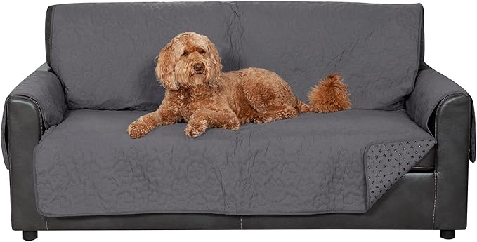 Furhaven Waterproof & Non-Slip Sofa/Couch Cover Protector for Dogs, Cats, & Children - Quilted Paw Print Living Room Furniture Cover - Gray, Sofa