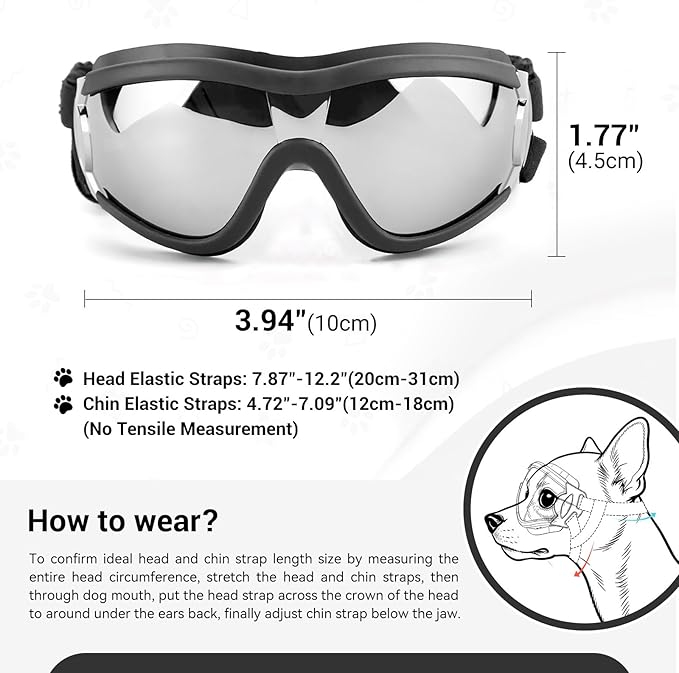 NAMSAN Dog Goggles Small Breed, Anti-UV Sunglasses for Dogs Small Breeds, Windproof Driving Dog Eye Protection, Puppy Glasses with Elastic Straps, Adjustable, Black