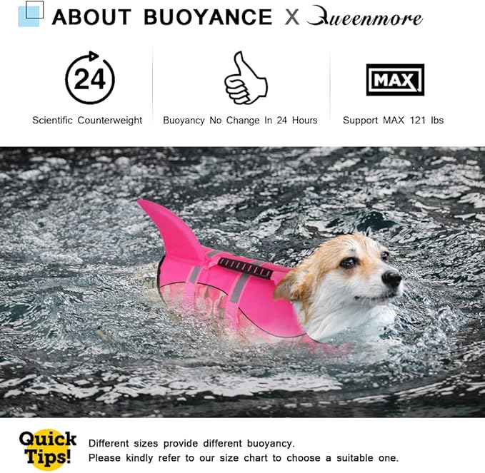 Queenmore Dog Life Jacket Ripstop Dog Shark Safety Vest Adjustable Preserver with High Buoyancy and Durable Rescue Handle for Small,Medium,Large Dogs, Pink Camouflage Small
