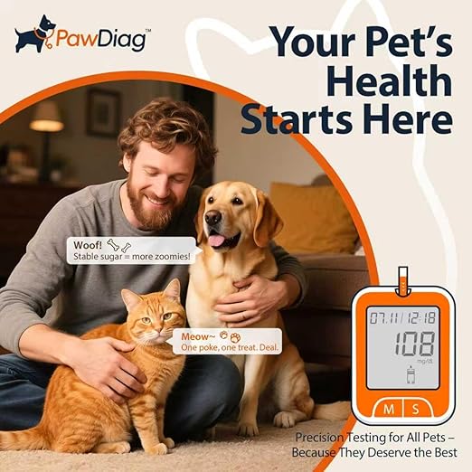 Pet Glucose 100 Test Strips & 100 Lancets(Double the Standard Supply 50) – Refill Pack for Dogs & Cats, Compatible with PawDiag Blood Glucose Monitor