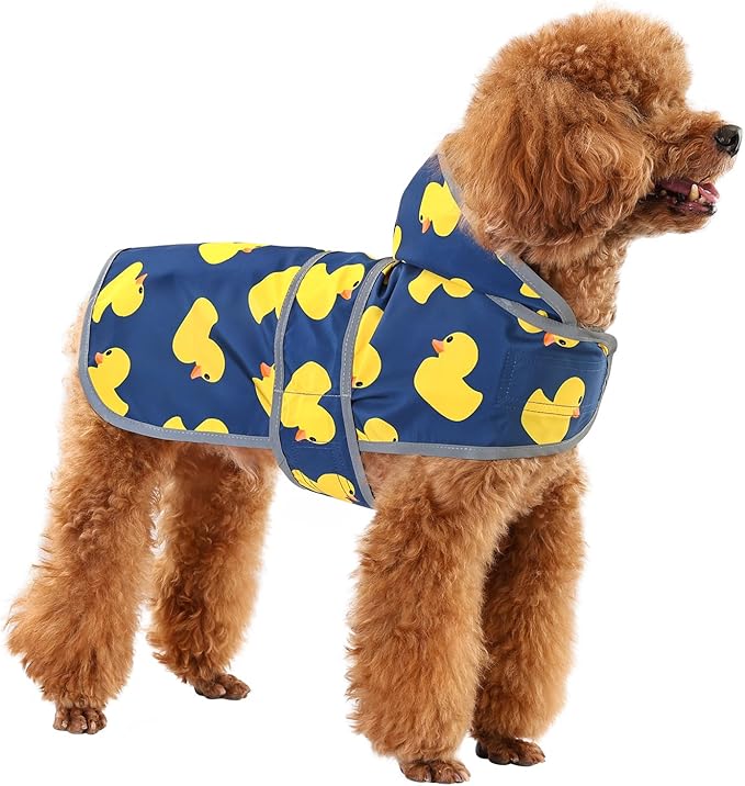 Dog Raincoat for Small Dogs Puppies Waterproof Jacket Hooded Rain Coats with Reflective Strips Leash Hole & Poncho Adjustable Fit (Duck,XS)